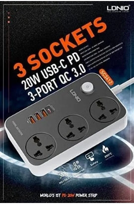 LDNIO SC3412 3 AC Outlets Universal Power Strip