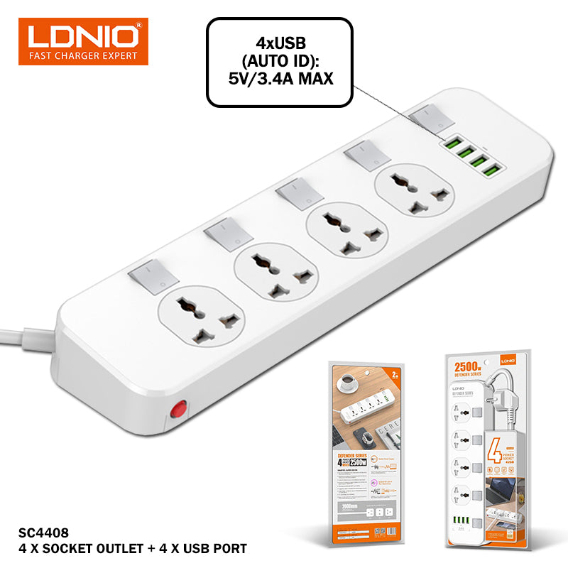 LDNIO SC4408 4 AC Outlets Universal Power Strip