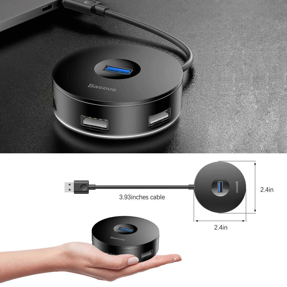 Baseus round box HUB adapter Black