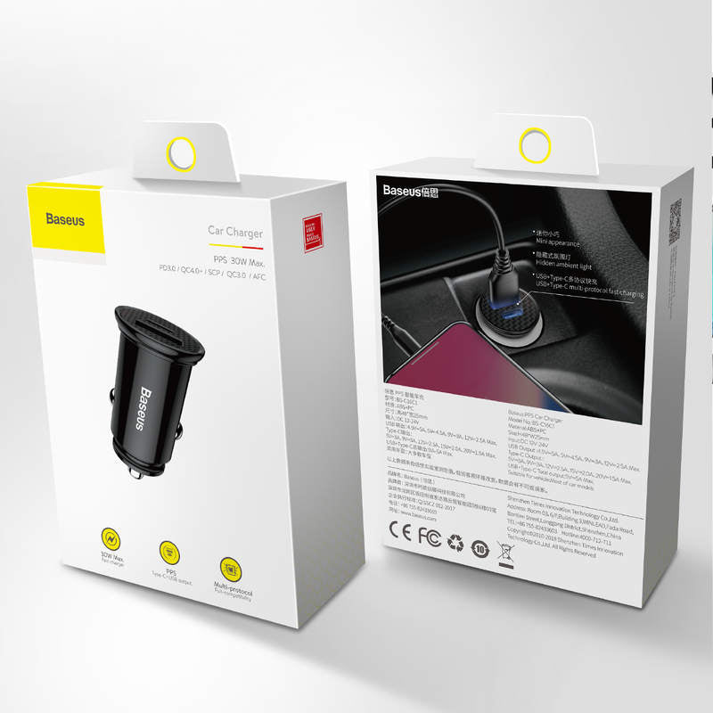 Baseus Circular Plastic A+C 30W PPS Car Charger(PD3.0、QC4.0+ 、SCP 、AFC) Black