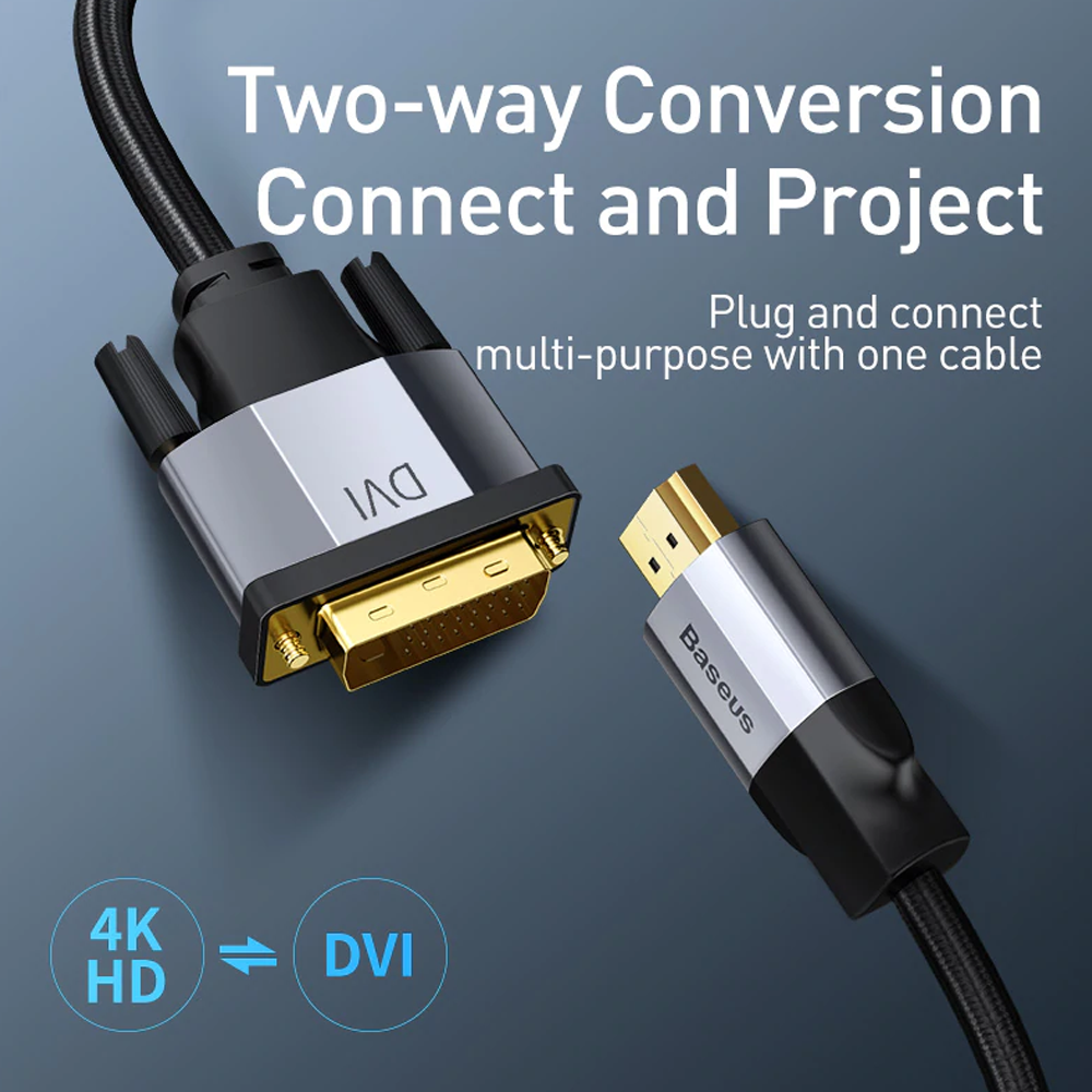 Baseus Enjoyment Series 4KHD Male To DVI Male bidirectional Adapter Cable 2m Dark gray