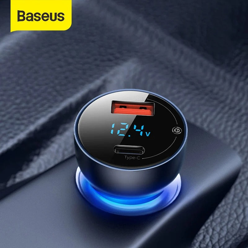 Baseus Particular Digital Display QC+PPS Dual Quick Charger Car Charger 65W Light ochre
