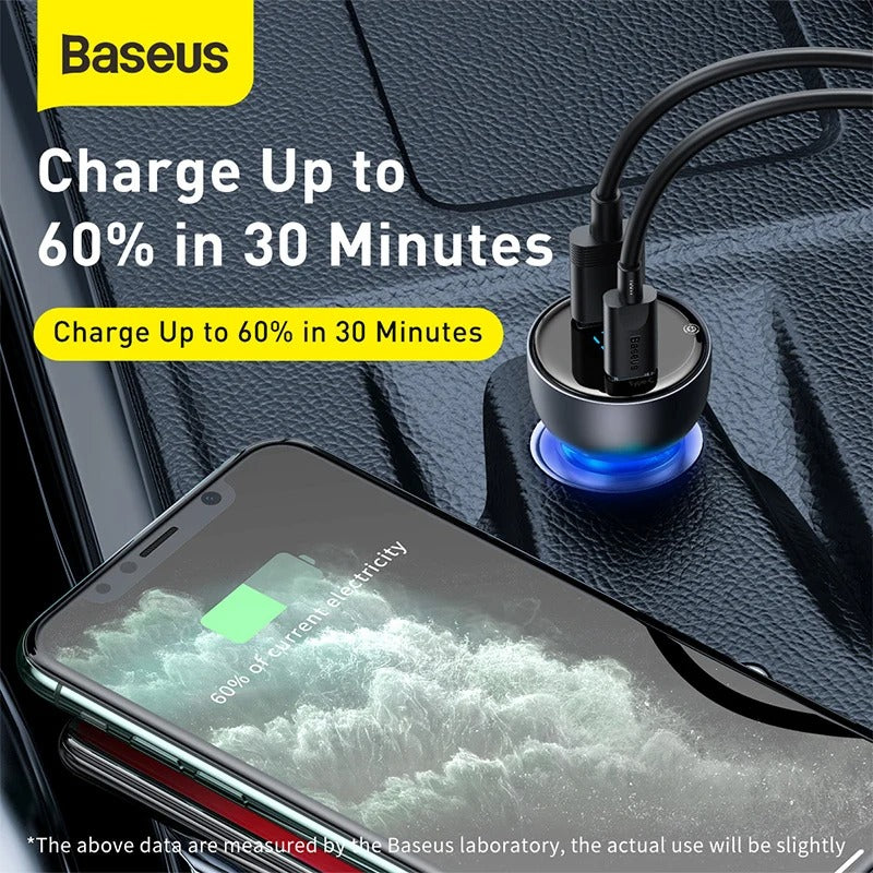 Baseus Particular Digital Display QC+PPS Dual Quick Charger Car Charger 65W Light ochre