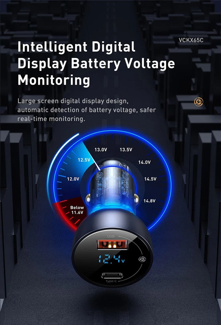 Baseus Particular Digital Display QC+PPS Dual Quick Charger Car Charger 65W Light ochre