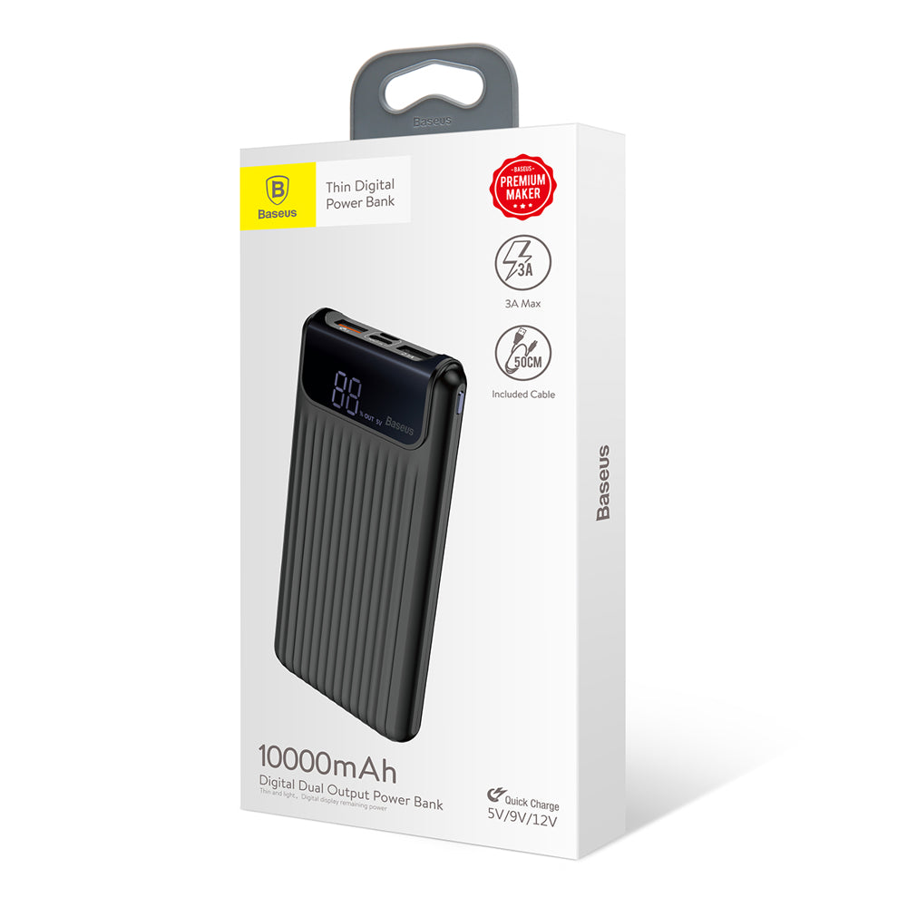 Baseus Thin QC3.0 M+T Daul input Digital display Power bank 10000mAh Black