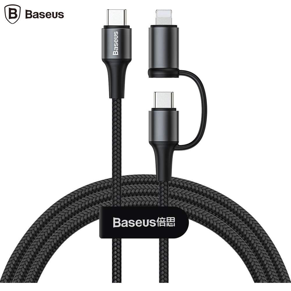 Baseus twins 2 in 1 cable Type-C to Type-C 60W (20V/3A)+Ip 18W(9V/2A)1m (two flash charge )Black