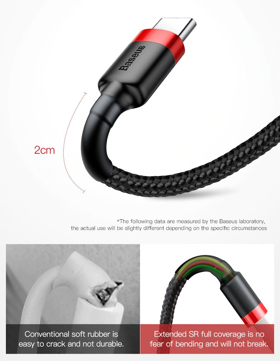 Baseus USB Type C Cable for Samsung S10 S9 Quick Charge 3.0 Cable USB C Fast Charging for Huawei P30 Xiaomi USB-C Charger Wire
