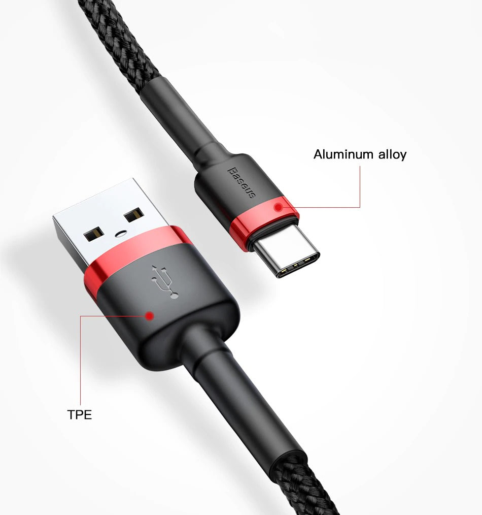 Baseus USB Type C Cable for Samsung S10 S9 Quick Charge 3.0 Cable USB C Fast Charging for Huawei P30 Xiaomi USB-C Charger Wire