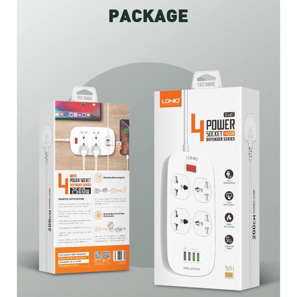 LDNIO Universal SC 4407 Power Socket/3 USB Ports