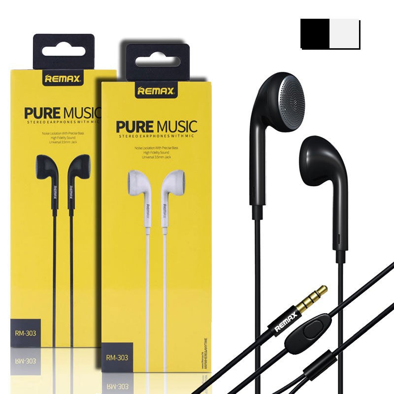 Remax RM-303 High Quality Pure Music Earphone Headphone 3.5MM Black