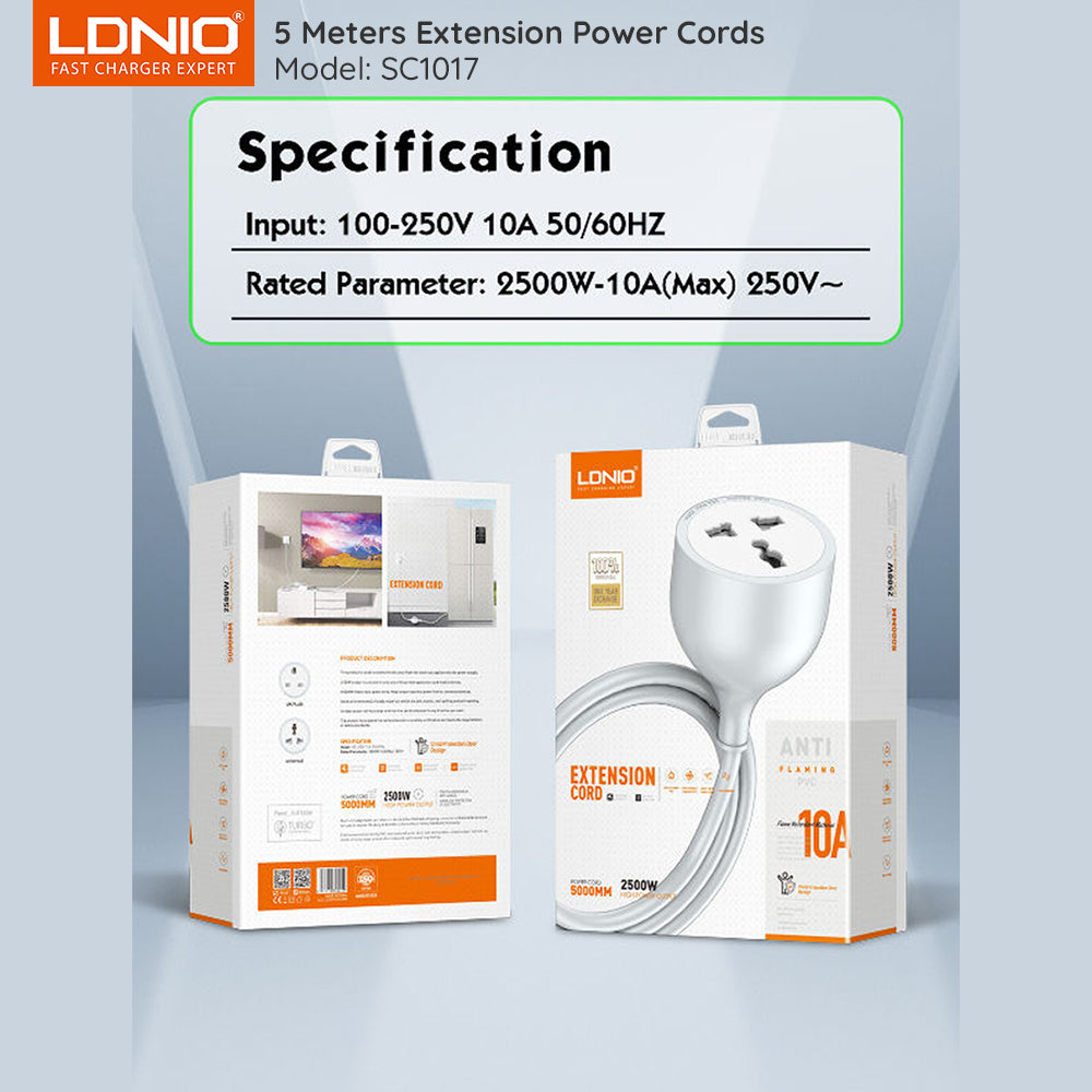 LDNIO SC1017 5M Extension Power Cord with Universal Socket (UK)