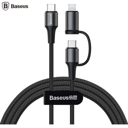 Baseus twins 2 in 1 cable Type-C to Type-C 60W (20V/3A)+Ip 18W(9V/2A)1m （two flash charge ）Black