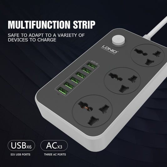 LDNIO SC3604 10A Power Strip 6 USB 3 Universal Socket With Overload Protector Circuit Breaker Switch Outlet Extend